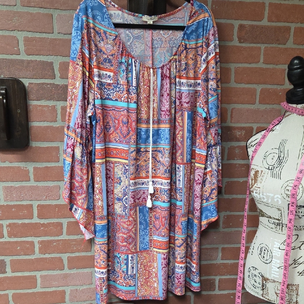 Vibrant Patchwork Women's Tunic Dress 3x